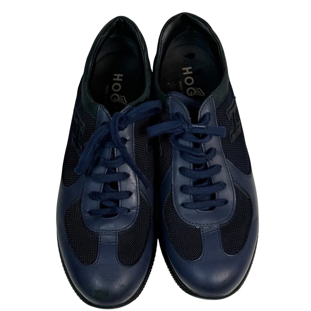 Hogan Interactive Navy Blue Leather Mesh Sneakers Mens‎ Size 7.5 Made in Italy